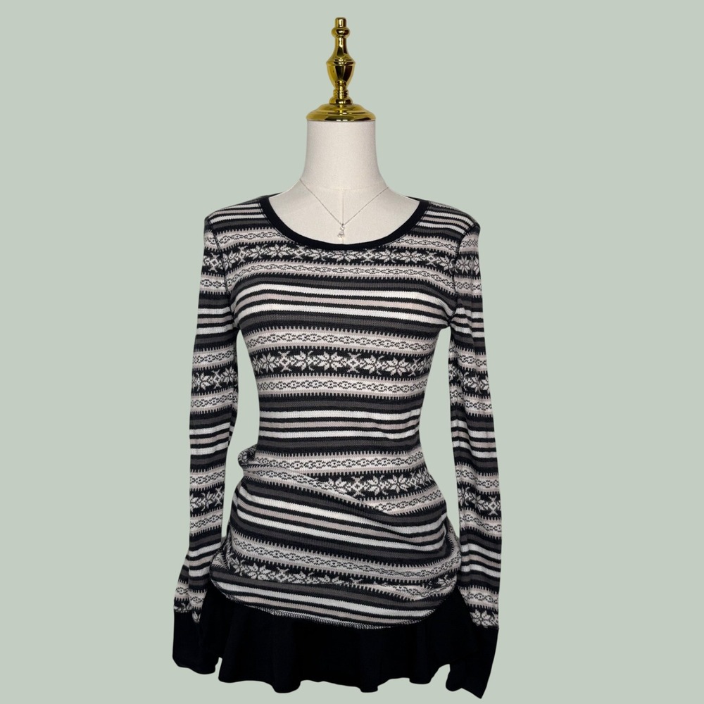 old navy sleep‎ geometric snowflake striped christmas black white top loungewear